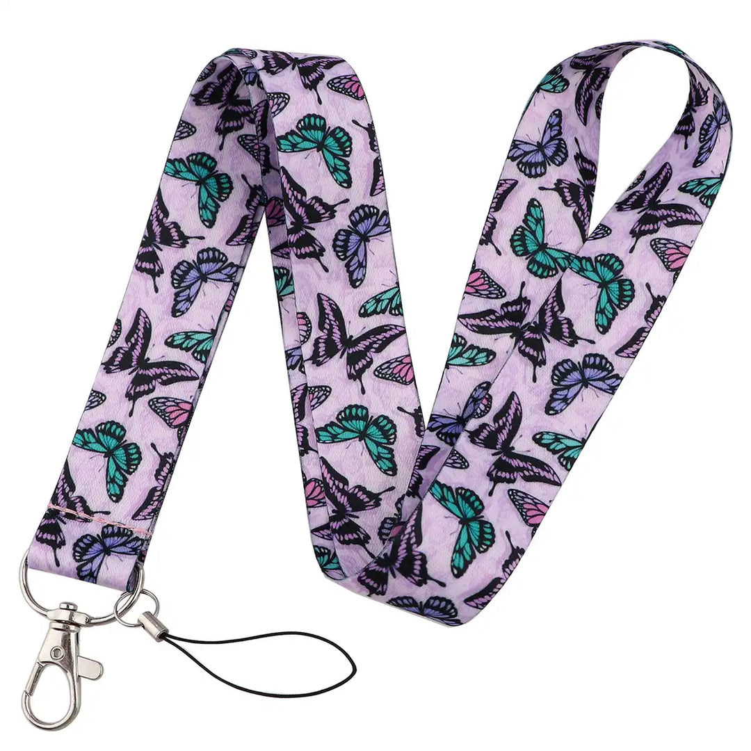 Colorful-Butterfly-on-Purple-Background-Lanyard