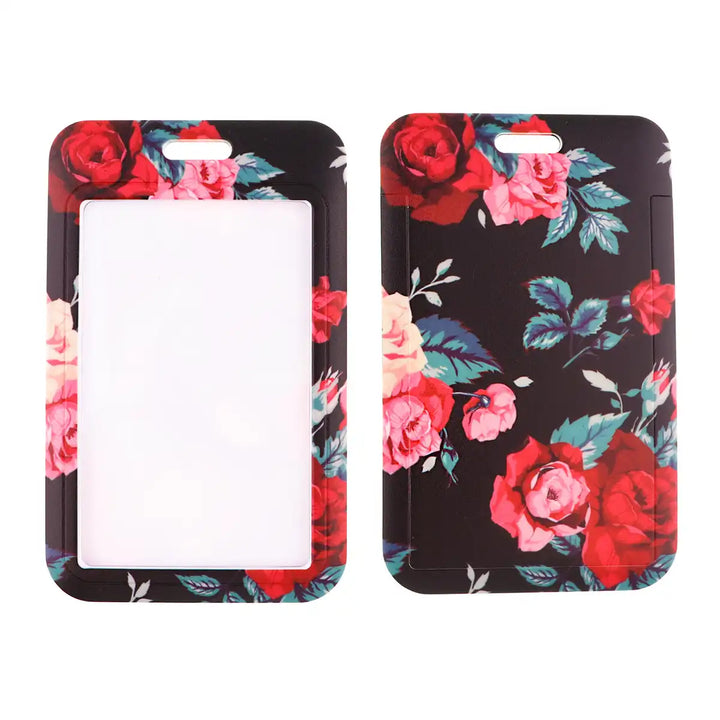 Floral-Lanyard-Card-Holder-Red-Flower-on-Black-Background