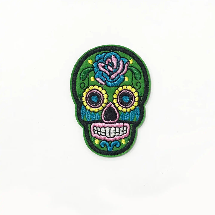 green-Floral-Skull-Patch