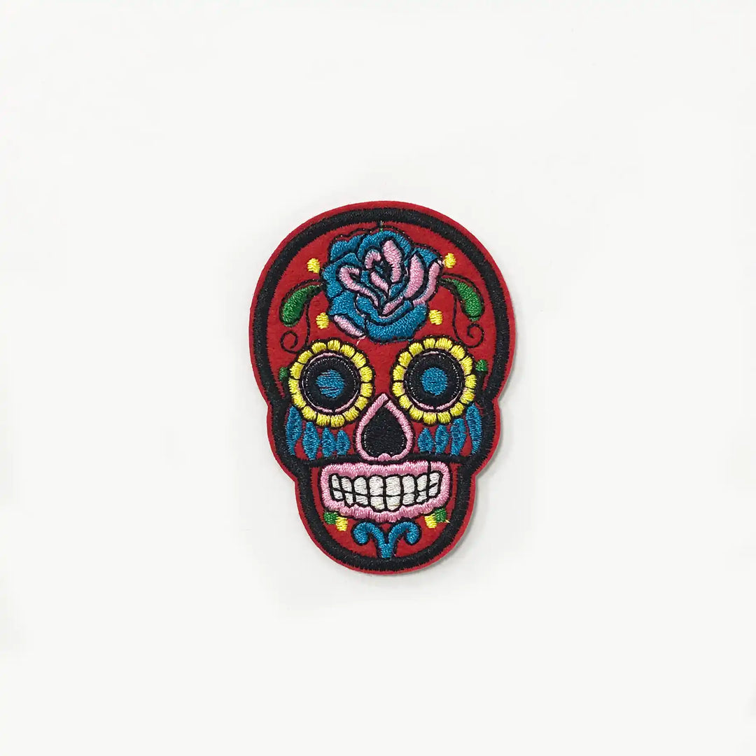 red-Floral-Skull-Patch